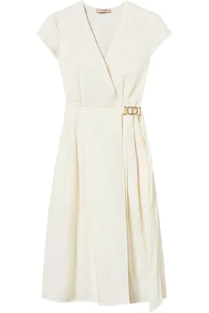 Twin-Set Kjole, Dame, Hvid, L, Hvid Wrap Kjole med V-Hals