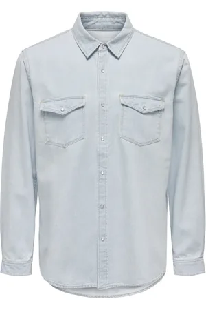 Only & Sons Skjorte, Herre, Blå, M, Denim, Denim skjorte med stil 3247