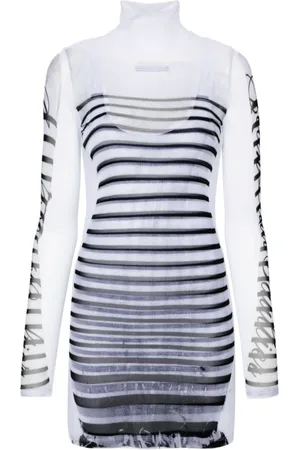 Jean Paul Gaultier Kjole, Dame, Blå, XS, Uld, Fjerprint Mesh Kort Kjole