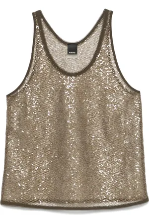 Pinko Top, Dame, Grøn, S, Grøn Paillet Mesh Top