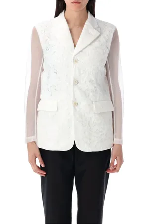 Comme des Garçons Jakke, Dame, Hvid, S, Hvid Blomstret Blazer Jakke