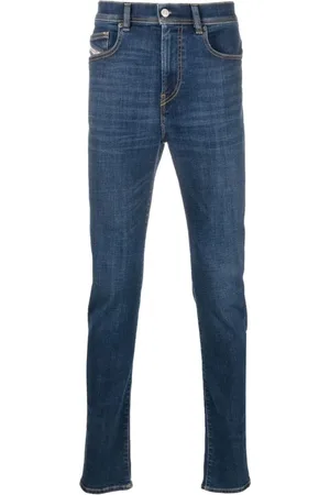Diesel Jeans, Herre, Blå, W26 L32, Bomuld, Afslappet Blå Straight Jeans
