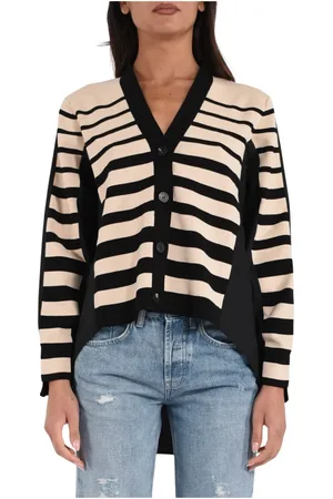 Roberto Collina Strik, Dame, Flerfarvet, M, Stribet Cardigan med Knaplukning