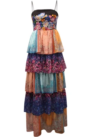 Twin-Set Kjole, Dame, Flerfarvet, 2XS, Bohemian Mix Ruffle Kjole med Sidelukning
