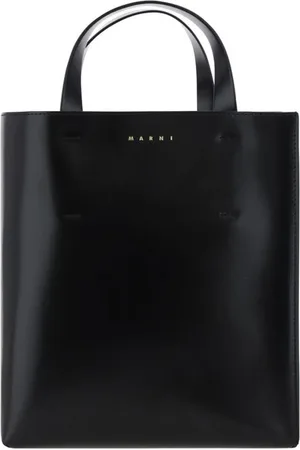 Marni Taske, Dame, Sort, ONE SIZE, Uld, Monogram Print Kalveskind Håndtaske med Skulderrem