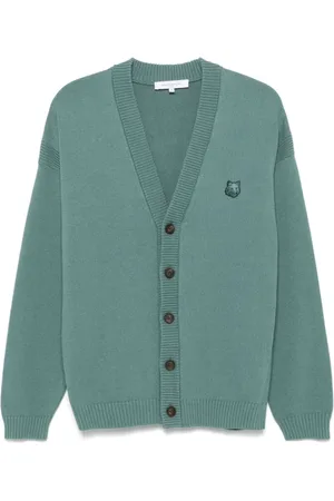 Maison Kitsuné Strik, Herre, Grøn, S, Uld, Grøn Ræv Cardigan Sweater Stilfuldt Design
