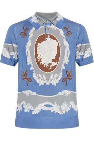 VERSACE Top, Herre, Blå, M, Polo med Medusa Cameo print