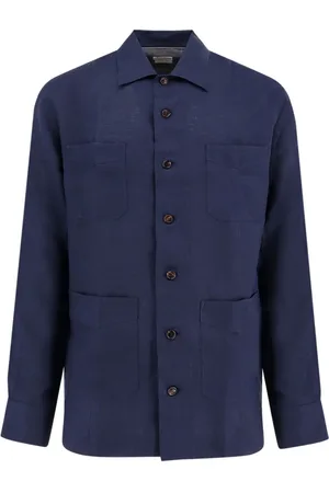 Brunello Cucinelli Jakke, Herre, Blå, XL, Linned, Blå Linnedskjorte Klassisk Stil