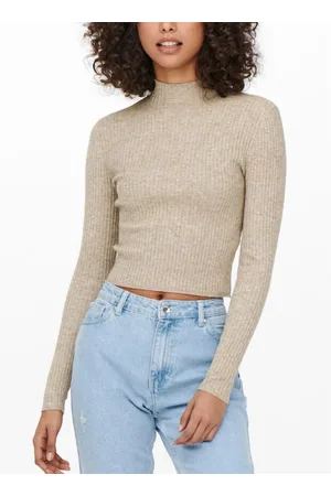 ONLY Strik, Dame, , XL, Uld, Ribbet Cropped Pullover Sweater