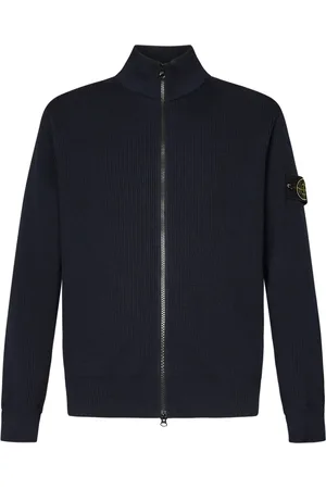 Stone Island Strik, Herre, Blå, S, Bomuld, Blå Ribstrikket Lynlåstrøje