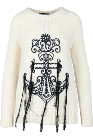 THE SEAFARER Strik, Dame, Hvid, M, Uld, Broderet Lang Sweater