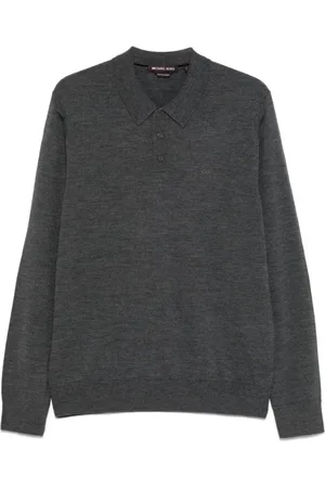 Michael Kors Top, Herre, Grå, L, Uld, Grå Merino Uld Langærmet Polo