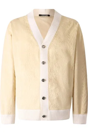 Roberto Cavalli Strik, Herre, Brun, M, Bomuld, Python Print Cardigan Sweatshirt