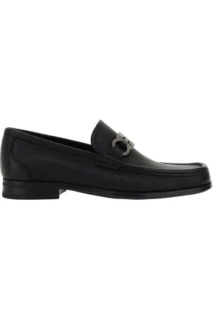 Salvatore Ferragamo Sko, Herre, Sort, 39 1/2 EU, Læder, Grandioso Kalveskind Loafers med Gancini Logo