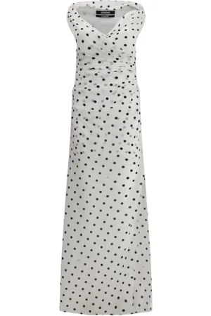 Jacquemus Kjole, Dame, Hvid, 2XS, Polka Dot V-Neck Lang Kjole med Slids