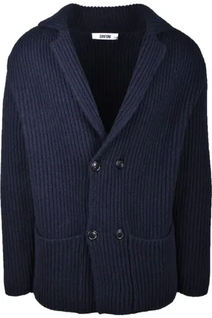 Mauro Grifoni Strik, Herre, Blå, XL, Uld, Lang Cardigan Uld Blanding Sweater