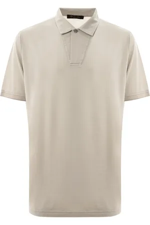 Loro Piana Top, Herre, Grå, 2XL, Bomuld, Silke og bomuld kortærmet polo