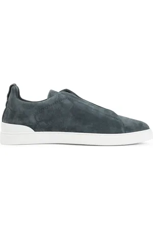 Ermenegildo Zegna Sko, Herre, Grå, 45 EU, Læder, Blå Ruskind Triple Stitch Slip-On Sneakers