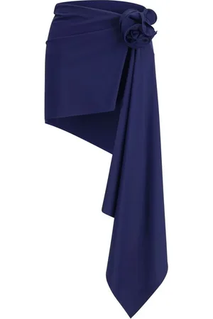 MAGDA BUTRYM Nederdel, Dame, Blå, 2XS, Rose Applique Asymmetrisk Mininederdel