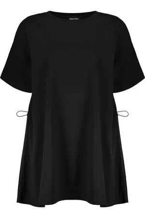HERNO Top, Dame, Sort, XS, Bomuld, Bomuld Crew-neck T-shirt med Snøre