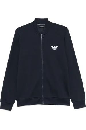 Emporio Armani Sweathshirts & Hoodies, Herre, Blå, M, Bomuld, Blå Sweater med Lynlås