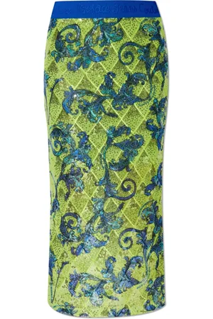 VERSACE Nederdel, Dame, Grøn, XS, Polyester, Pailletnederdel med barokmønster