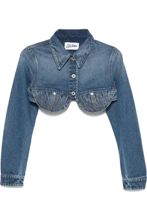 Jean Paul Gaultier Jakke, Dame, Blå, M, Denim, Vintage Cropped Denim Jacket