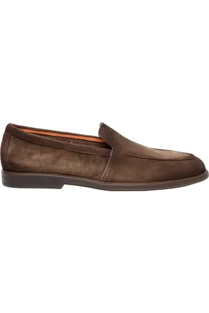 santoni Sko, Herre, Brun, 41 1/2 EU, Brun Ruskind Loafers Flade Sko