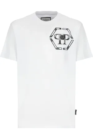 Philipp Plein Top, Herre, Hvid, L, Bomuld, Hvid Bomulds T-shirt med Logo Print