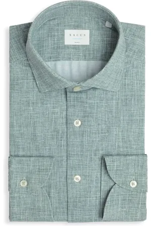 Xacus Skjorte, Herre, Grøn, 3XL, Mønstret skræddersyet skjorte med fransk krave