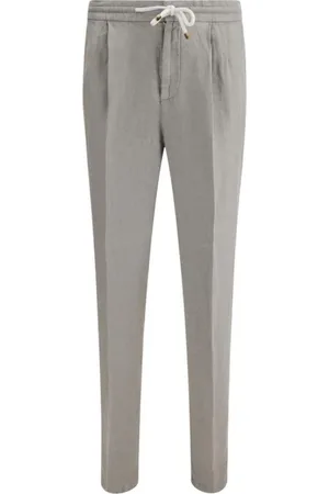 Brunello Cucinelli Bukser, Herre, Grå, 2XL, Linned, Linnedbukser med snørelukning og lynlås