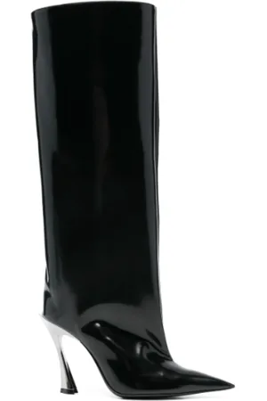 MUGLER Sko, Dame, Sort, 37 EU, Sort kalveskindsstøvle med gunmetal hæl