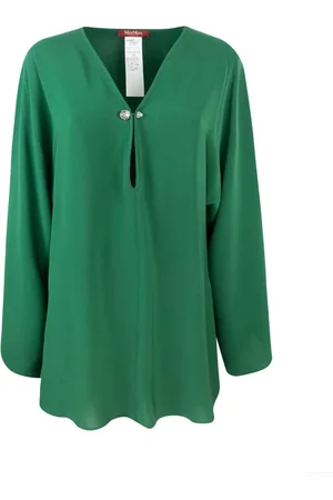 Max Mara Bluser & Skjorter, Dame, Grøn, XS, Polyester, Grøn V-hals Juvelknap Skjorte
