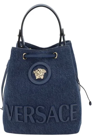 VERSACE Taske, Dame, Blå, ONE SIZE, Denim, Denim Bucket Bag med Medusa Plaque