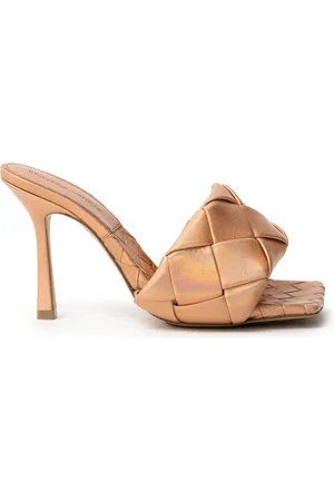 Bottega Veneta Sko, Dame, Brun, 37 1/2 EU, Læder, Metallic Sandal Mule med Tubular Weave