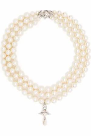 Vivienne Westwood Tilbehør, Dame, Gul, ONE SIZE, Perle Drop Choker Halskæde Platin Multi