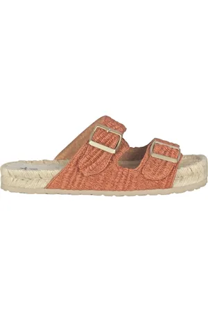 MANEBI Sko, Dame, Brun, 37 EU, Satin, Rafia Sandal med Justerbare Satin Spænder