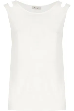 KANGRA CASHMERE Top, Dame, Hvid, XS, Linned, Kashmir Linned Ærmeløs Rund Hals Top