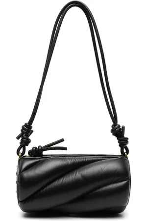 Fiorucci Taske, Dame, Sort, ONE SIZE, Uld, Sort lammskindscylinder taske med knudedetaljer