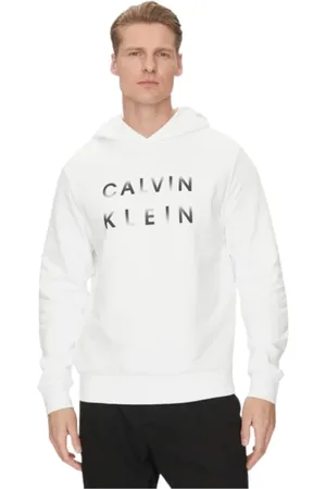 Calvin Klein Sweathshirts & Hoodies, Herre, Hvid, L, Bomuld, Hættetrøje Hvid Logo Print