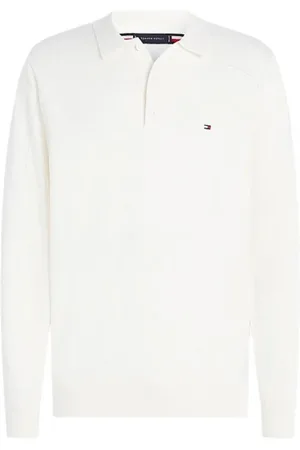 Tommy Hilfiger Top, Herre, Hvid, L, Kashmir Langærmet Polo Skjorte