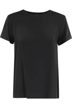 SEVENTY BY SERGIO TEGON Top, Dame, Sort, M, Bomuld, Silkeblanding Crepe T-shirt