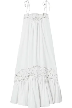 Twin-Set Kjole, Dame, Hvid, M, Uld, Hvid Blondekant Rynket Hem Kjole