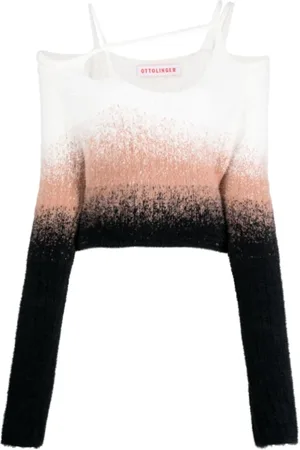 OTTOLINGER Top, Dame, Flerfarvet, XS, Uld, Off Shoulder Langærmet i Sort/Hvid/Rose