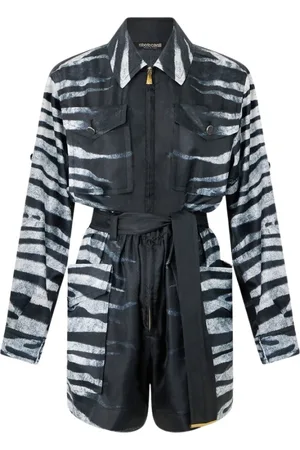 Roberto Cavalli Kjole, Dame, Sort, 2XS, Zebra Print Silkekjole