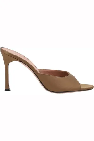 Amina Muaddi Sko, Dame, Brun, 38 EU, Satin, Satin Slipper Sandaler Elegant Design