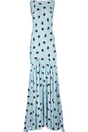 Nina Ricci Kjole, Dame, Blå, XS, Blå Rose Print Havfrue Halter Kjole