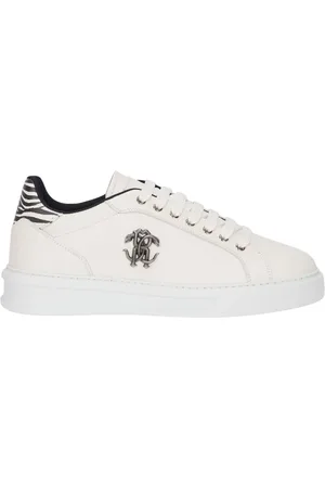 Roberto Cavalli Sko, Herre, Hvid, 45 EU, Læder, Zebra Indsæt Lav-Top Læder Sneakers