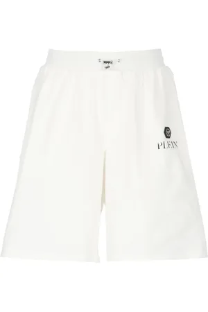 Philipp Plein Shorts, Herre, Hvid, M, Bomuld, Hvide Bomuldsshorts med Metallogo
