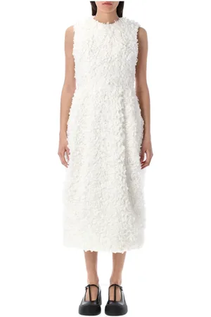 Comme des Garçons Kjole, Dame, Hvid, S, Uld, Hvid Blomstret Midi Kjole
